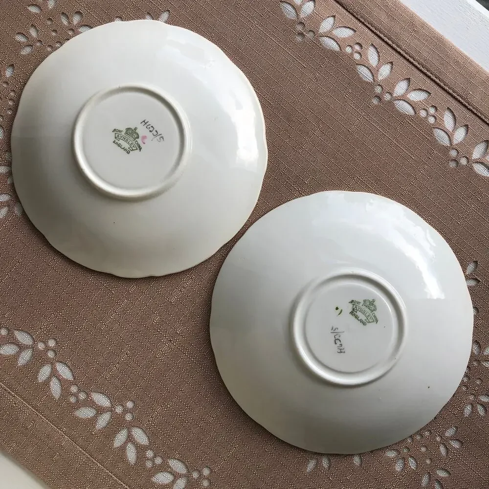 Aynsley Vintage Cream Bone China Floral Print Gold Trim Saucers Set of 2